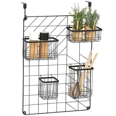 Avilia Organisateur de douche et de cuisine noir en métal – 5 paniers suspendus pour une organisation verticale maximale – Rangement mural polyvalent pour salle de bain, cuisine et chambre à coucher