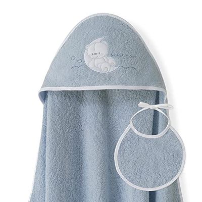 Ensemble Interbaby: Cape de bain Bébé a capuche avec bavoir - Sweet Moon pétrole