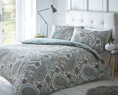 Sleepdown Paisley teal påslakan och örngott set sängkläder digitalt tryck påslakan enkel dubbelsäng sovrum dagbädd (super king)