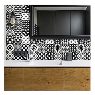 Stickers adhésifs carrelages | Sticker Autocollant Carreaux de ciment - Mosaïque carrelage mural salle de bain et cuisine | Carreaux de ciment adhésif mural - azulejos 15 x 15 cm - 30 pièces