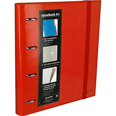 Grafoplás 88102051 - ringmap 4 ringen gestanst A4 met transparante omslag, 4 tabbladen en 100 vellen, rood, 4 ringen 35 mm, elastische sluiting | map Multiline