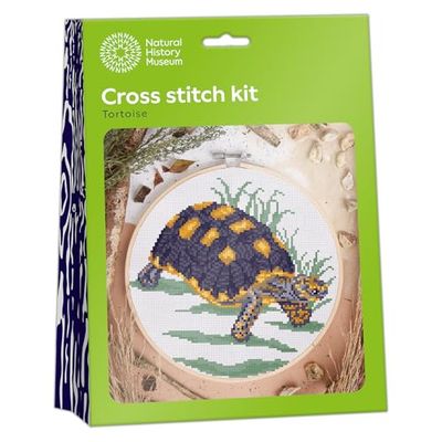NHM Natural History Museum Cross Stitch Kit, Tortoise Design, 14 cm Embroidery Kits for Adults, Cross Stitch Kits for Adults Beginners, Gift Idea, with Embroidery Patterns, Embroidery Set