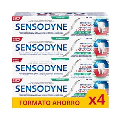 Sensodyne Sensibilità e Gengive Active Protect, Dentifricio al Fluoro Doppia Azione Clinicamente Provata per una Protezione Quotidiana dalla Sensibilità, confezione da 4x75ml