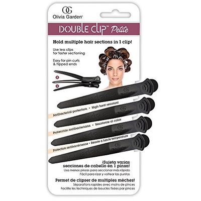 Olivia Garden Double Clip™ Petite Black Card of 4 Hair Clips - Holds Multiple Hair Sections, Easy to Curl & Style