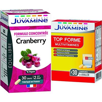 JUVAMINE - Equilibre - Formule Concentrée Cranberry - Vegan - 60 Gélules & Top Forme Multivitamines - Aide à réduire la fatigue - Soutient l'immunité - 30 Comprimés à avaler - Fabrication Française