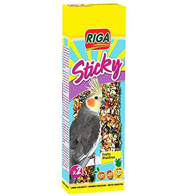 Riga - Sticky met fruit voor grote parkieten - gebakken sticks - mengsel van korrels, granen en vruchten, waaronder appel en rozijnen - doos met 2 sticky sticks, 140 g (1 stuk)