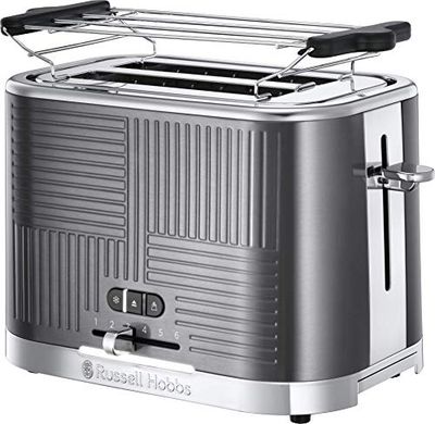 Russell Hobbs Tostapane - 2 Fette - Acciaio InoX color Grigio; Scomparti per toast extra large; 6 livelli di doratura; Funzione di scongelamento; tecnologia di toast rapido, 1640 W, Geo 25250-56