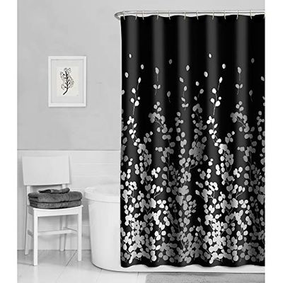 MAYTEX Tenda da doccia, in poliestere, nero e bianco, 177,8 x 182,9 cm (larghezza x lunghezza), confezione da 1