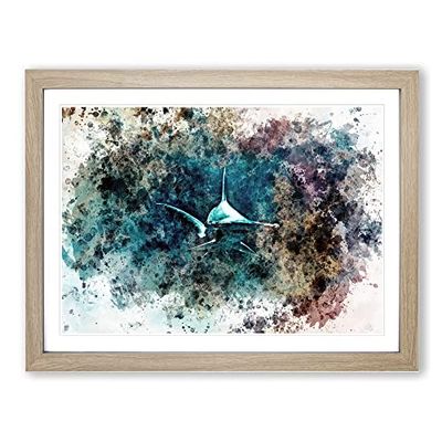 Hammerhead Shark In Abstract Modern Art Framed Wall Art Print, Ready to Hang Picture for Living Room Bedroom Home Office Décor, Oak A2 (64 x 46 cm)