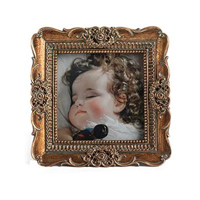 VINLIFE Fotolijsten 3x3 Vierkante Vintage Frame Antieke Fotolijsten Portemonnee Maat fotolijsten Set Kleine Sierlijke Frames Antieke Galerij Wall Art Brons Gouden Frames