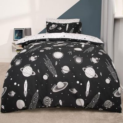 OHS Juego de Ropa de Cama para Cuna para niños, Ropa de Cama con Funda de Almohada, súper Suave, cómodo, cálido, Juego de Fundas de edredón para Dormitorio de niños, Negro/Blanco