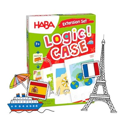HABA Logic! Case Extension Set Vacaciones & Viajes, Juego de lógica para niños a Partir de 7 años, Juego de Rompecabezas. Juego de Viaje, Juego para 1 Jugador