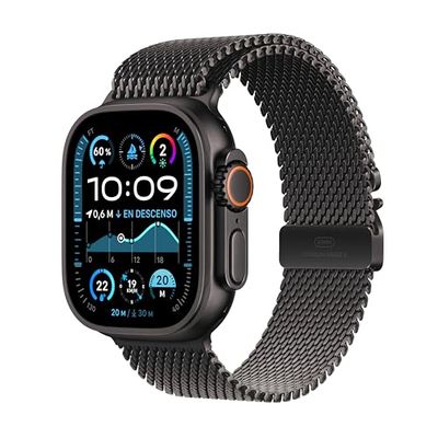 Apple Watch Ultra 2 GPS + Cellular Smartwatch, Reloj Deportivo con Caja de Titanio Negro Resistente de 49 mm y Pulsera Milanese Loop en Titanio Negro - Talla M. Monitor de entreno y Neutro en Carbono