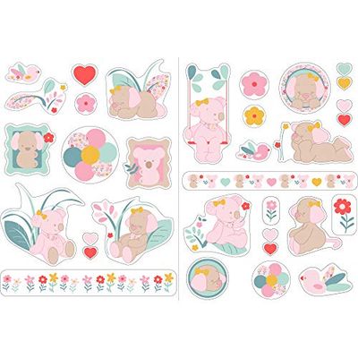 Nattou Muurstickers voor de babykamer, 2 Bögen, Iris & Lali, beige/roze/groen