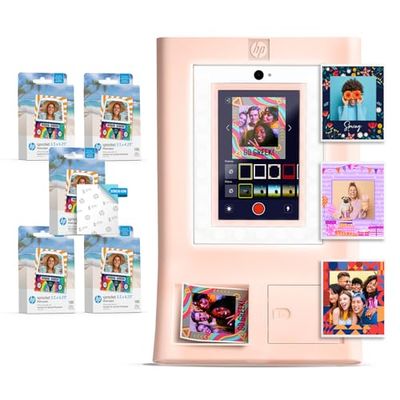 HP Sprocket Máquina de Fotomatón Impresora de Fotos a Color Instantánea (Rosa) Paquete de Papel + Papel Fotográfico Zink 3.5 x 4.25” Zink con Respaldo Adhesivo (500 Hojas)