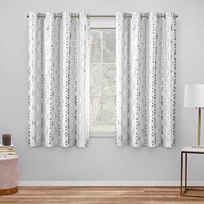 Exclusive Home Modo Metallic Geometric Grommet Top Curtain Panel Pair, 54"x63", Winter White