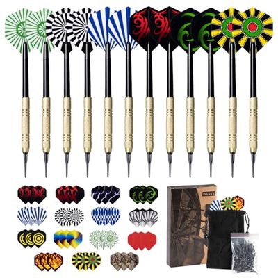 Carehabi Flechette Pointe Plastique, 12 Fléchettes avec 45 Ailettes et 100 Pointes, Set de Flechettes à Pointe Souple pour Cible de Flechette Electronique