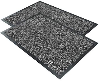 VOUNOT 2pcs Door Mats for Outdoor or Indoor, Dirt trapper, Non Slip Barrier Mat Washable Welcome Doormat Entrance Rug, Grey-Black, 40x60cm