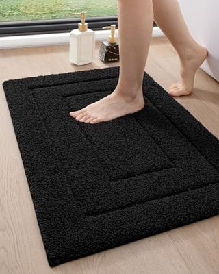 DEXI Tapis de Bain Extra Doux et Absorbant - Tapis de Bain antidérapant et Confortable - pour Baignoire, Douche, Salle de Bain - Lavable en Machine - 40,6 x 61 cm - Noir