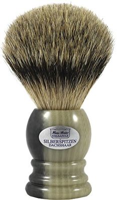 Hans Baier Exclusive - Pennello da barba in vero pelo di tasso argentato, manico in plastica effetto orno, misura 1, 55 g