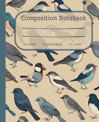 Composition Notebook 120 Pages College Ruled 7.5" x 9.25": I will make colorful birds in vintage style
