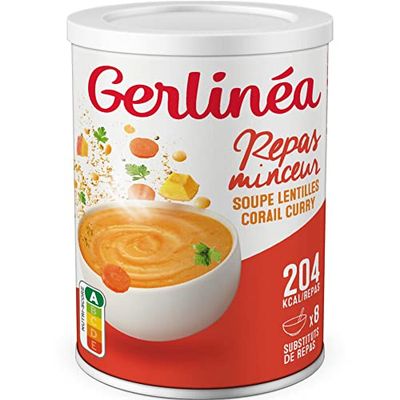 Gerlinéa Soupe Lentilles Corail et Curry - Substituts de repas riche en protéines - Soupe déshydratée - contient 8 repas