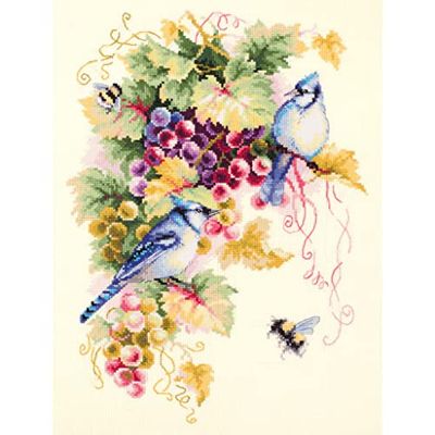 Magic needle 130-022 ZW Blauhäher und Weinube - Kit de punto de cruz con patrón de recuento Zweigart Edition, algodón, multicolor, 25 x 35 cm
