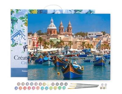 Figured'Art Peinture par Numéro Adulte avec Cadre Le Port de Malte - Activité Manuelle Kit de Loisir Créatif DIY Numéro d'Art Complet - 40x50cm toile tendue sur châssis