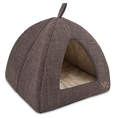 Best Pet Supplies TT609-XL Letto della Tenda del Cane, Pelliccia Sintetica, Lino Marrone, 19" x 19" x H:19"