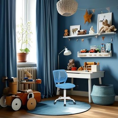 FurnitureR Chaise de Bureau pivotante à Hauteur réglable avec Petit Trou pour Chambre d'enfant ou Salle d'étude, Bleu