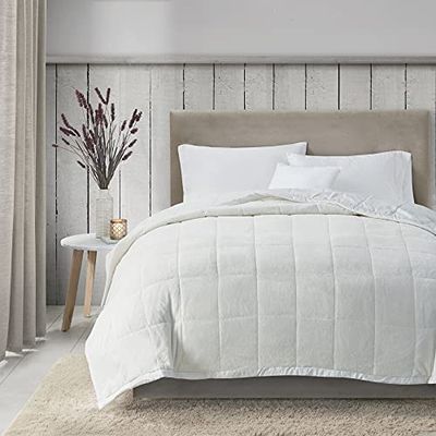 Madison Park Coleman Cozy Coperta reversibile, di lusso in peluche per tutte le stagioni, alternativa, per letto, divano e divano, completo/regina (228,6 x 228,6 cm), avorio