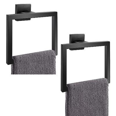 2 anelli per asciugamani nero opaco, moderno porta asciugamani quadrato, accessori per il bagno, gancio per asciugamani in acciaio inox, montaggio a parete