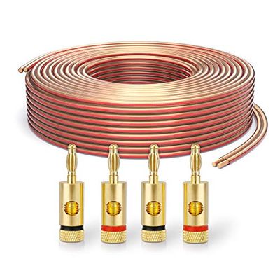 PureLink SP060-050 Câble d'enceinte 2x2,5mm² (99,9% OFC cuivre Massif 0,20 mm) Câble de Haut-Parleur HiFi, 50m, Transparent, Set Comprenant 8 fiches Bananes