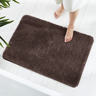 GONICVIN Bathroom Rugs, 60 x 90cm Fluffy Microfiber Absorbent Non-Slip Bath Mats, Machine Washable Bath Rugs for Tub, Shower and Bathroom (Dark Brown)