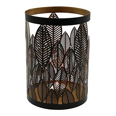 Metal Lantern/Leaf Decoration in Black/Gold Interior/Dimensions L x W x H: Approx. 18 x 13 x 18 cm