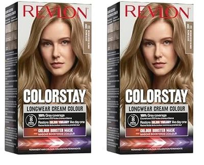 Revlon ColorStay - Coloration Permanente - Coloration Cheveux Longue Tenue - Couvre 100% des cheveux blancs - Jusqu’à 8 semaines - Huile de Macadamia et de Beurre de Murumuru - N8.13 Blond Glacé