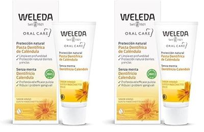 Weleda Dentifricio Calendula, dentifricio senza fluoro a base di estratto di calendula bio che lenisce e mantiene sano il cavo orale, aroma di finocchietto dolce (1x75 ml) (Confezione da 2)