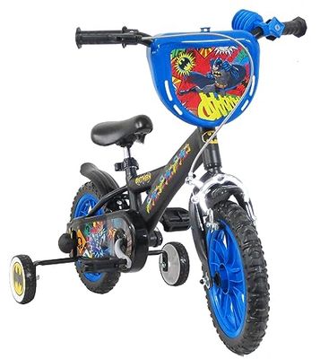 albri 12 Pouces, vélo Batman, avec stabilisateurs latéraux, Bouteille d'eau et Bouclier Avant personnalisé. Fabriqué en Italie pour Enfant, Noir