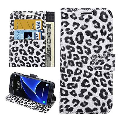 Carcasa de telefono for Galaxy S7 / G930 Leopard Texture Horizontal Flip Funda de Cuero con Soporte y Ranuras for Tarjetas y Billetera (Blanco) (Color : Blanco)