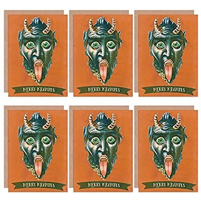Wee Blue Coo Christmas Cards x6 Krampus Anti Santa Devil Orange Merry Krampus