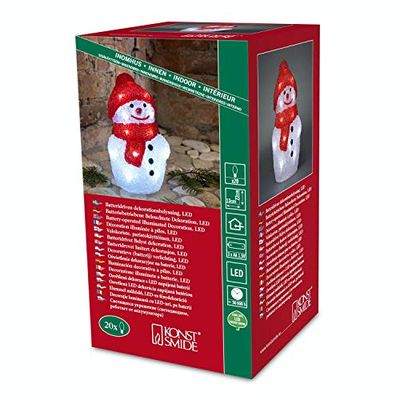 Konstsmide 6175-203 - Boneco de neve com led (acrílico, 22 x 13 x 13 cm, 20 diodos de branco frio, funciona com 3 pilhas AA de 1,5 V)