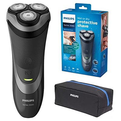 Philips Series 3000 Wet and Dry - Aparador elétrico para homem com aparador suspenso e bolsa de viagem - S3560/11