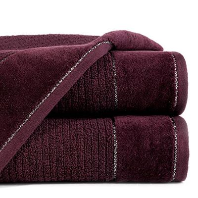 Eurofirany Lot de 3 Serviettes de Toilette en Coton avec Coutures métalliques Bordeaux 70 x 140 cm