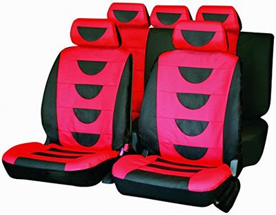 Carfactory - Conjunto de capas de assento para carro, universais, modelo poliéster, vermelho e cinza, 9 peças.