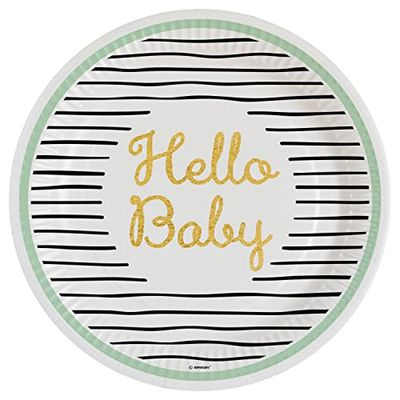 amscan 8 x Hello Baby Round Paper Plates 23 cm, Multicolored, One Size