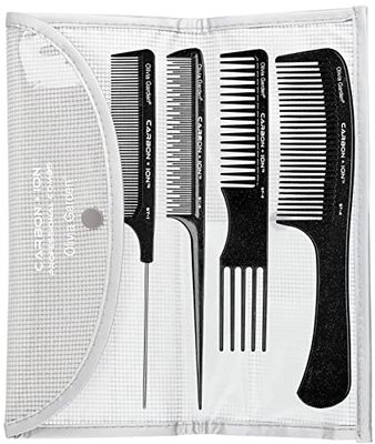 Olivia Garden Carbon + Ion Kit di 4 Pettine Tecnica - Pettine in Carbonio di alta qualità per un taglio di precisione e Colorazione, tecnologia Ionica