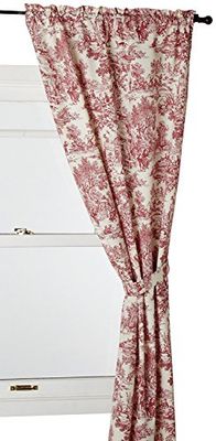 Ellis Curtain Victoria Park Toile 68-Inch-by-72 Inch Tailored Panel Pair with Tiebacks, Red