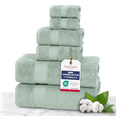 TEXTILOM 6 Pcs Towel Set, 2 Bath Towels, 2 Hand Towels, 2 Washcloths, 100% Luxury Cotton, Hotel Quality Bathroom Towels, Soft Hand Towels, Washable&Highly Absorbent&Quick Dry, Lightweight - Green