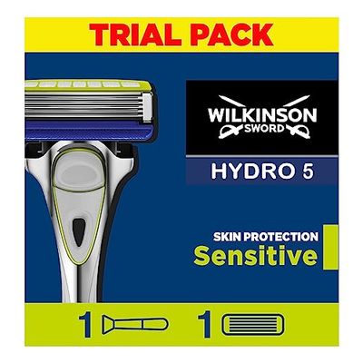 WILKINSON SWORD - Hydro 5 Sensitive Skin Protection For Men | Hydrating Gel and Precision Trimmer | Razor Handle + 1 Blade Refills