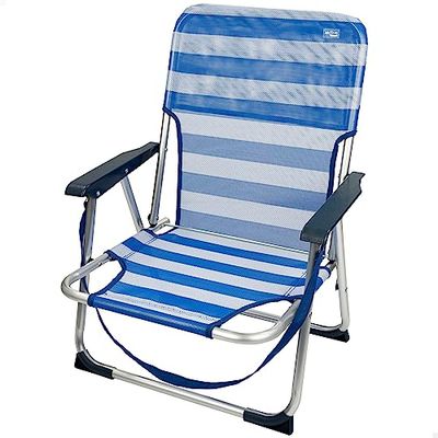AKTIVE Vaste klapstoel voor het strand, met vaste rugleuning, strandstoel, 44 x 40 x 72 cm, klapstoel, stevige stoel van aluminium, met draaggreep, blauwe en witte strepen, draagvermogen 100 kg